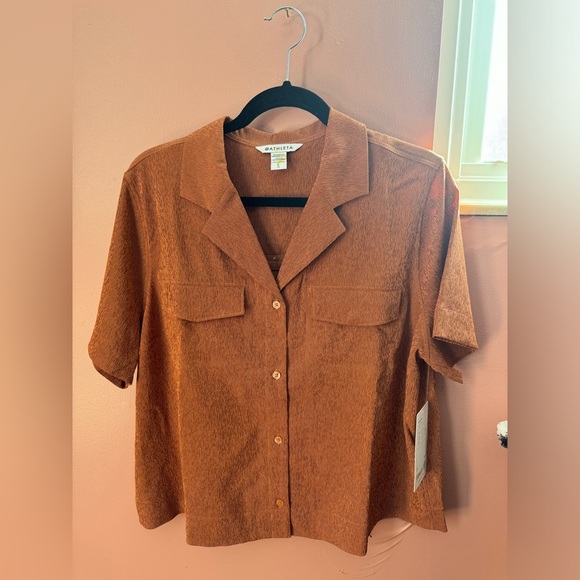 NWT Athleta Brown Echo Short Sleeve Shirt - Picture 3 of 5
